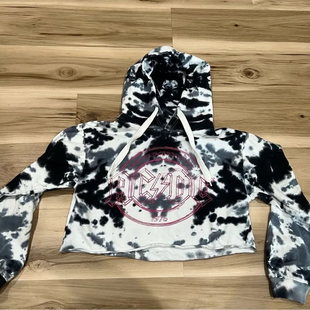 AC/DC Cropped Tie Dye Hoodie Women’s Small